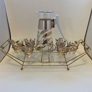 MCM Cocktail Pitcher and glasses with gold serving tray